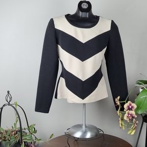 ZAHRA Blouse Black Cream Stripes Long Sleeves